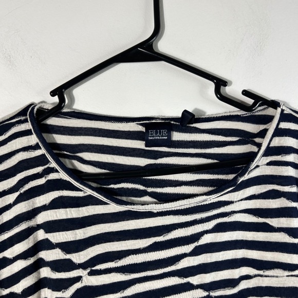 BLUE Saks Fifth Avenue Striped 3/4 Sleeve Top Women's‎ M/M Navy Cream - Picture 4 of 9